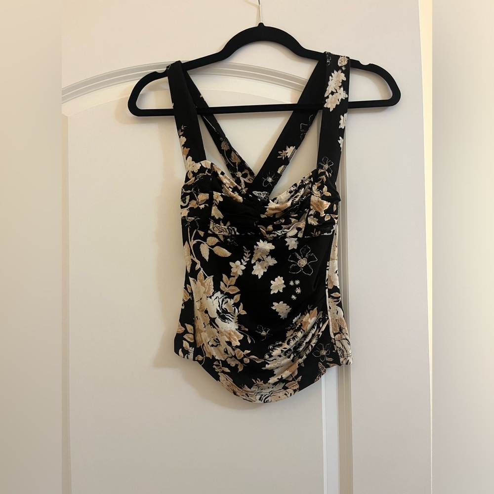 Free People Black Floral Tank Top
